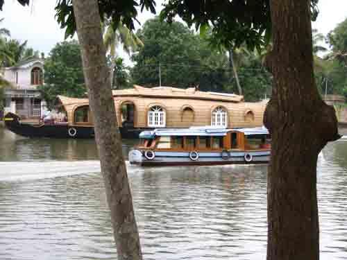 View of the house boats in the Pamba River