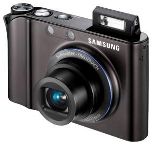 Samsung NV 100, Black, Angled View, Flash Popped 