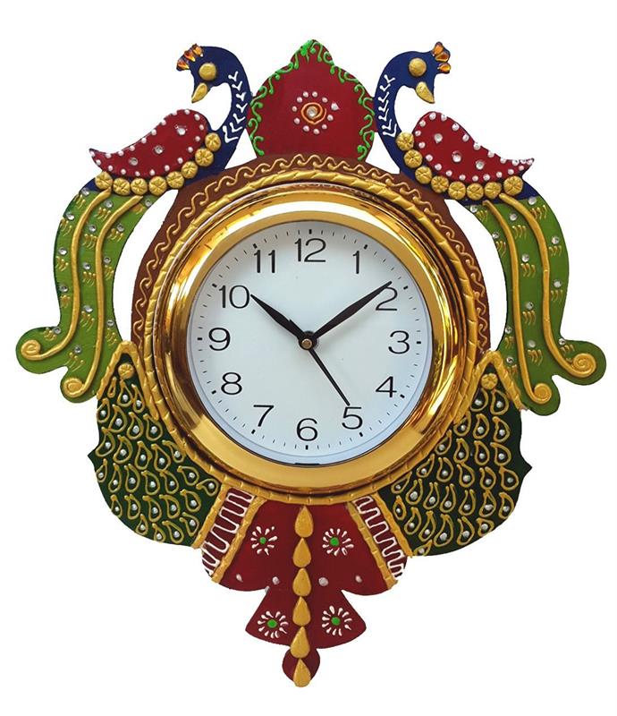Divine Crafts Peacock Papier Mache Wall Clock (Multicolor)