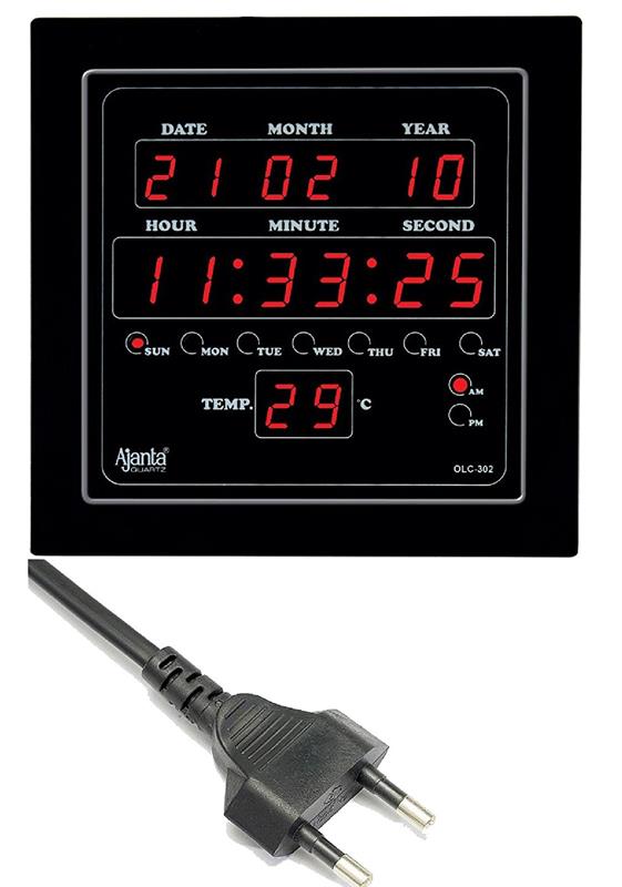 Ajanta Quartz Plastic Digital Clock (28.2 cm x 26.4 cm x 4.2 cm, Black)