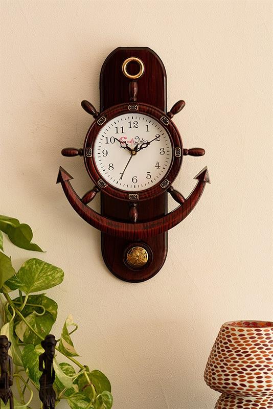 eCraftIndia Retro Decorative Anchor Plastic Pendulum Wall Clock (32 cm x 3 cm x 40 cm, Brown)
