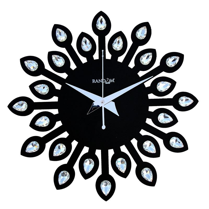 Random Clocks Jewel Leaf Round Wood Wall Clock (30 cm x 30 cm x 5 cm, Black, RC-0709 Black)